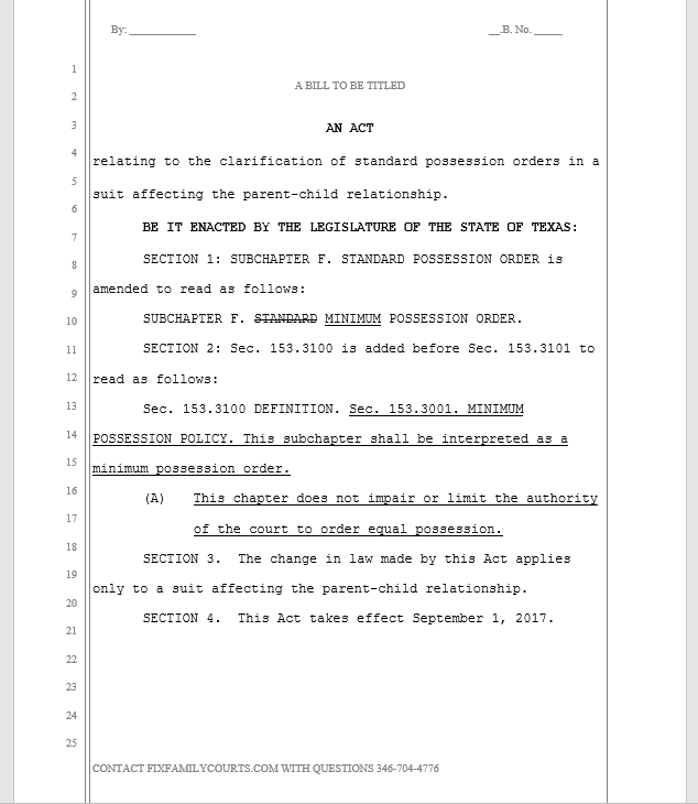 possession schedule proposed bill in texas 2017